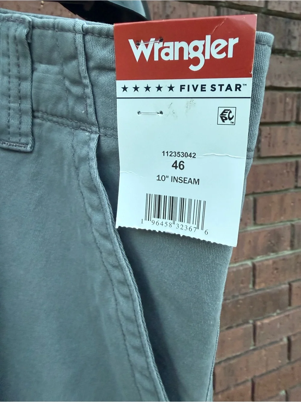 Wrangler Five Star Heritage Relaxed Fit Cargo Shorts Gray Flat Front Size 46 New